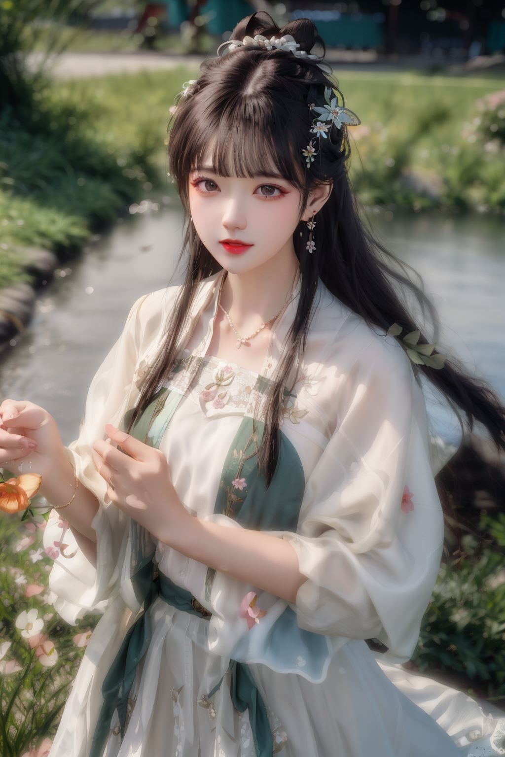 00248-3546177599-best quality,masterpiece,highres,cg,1girl,weapon,long hair,dress,water,grass,flowers,solo,jewelry,white dress,earrings,hair orna.png